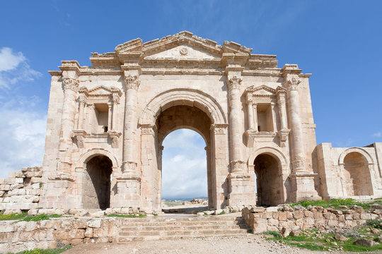 Arch of Hadrian in antique city of Gerasa Jerash in Jordan