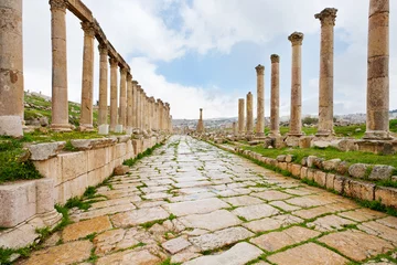 Kussenhoes long colonnaded street in antique town Jerash © vvoe