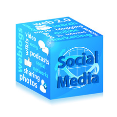 glossy blue social media cube vector illustration