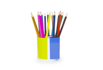 pencils in holder isolated on white background