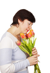 Woman with a bouquet of tulips