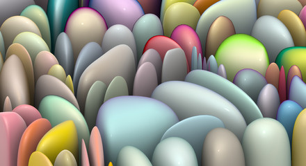 3d render abstract shapes in multiple bright colors