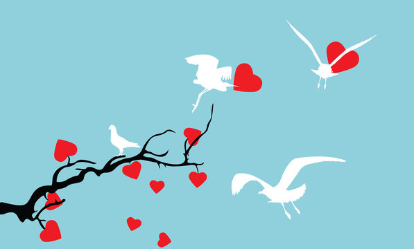 Birds with Valentine's day hearts