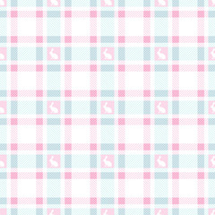 Seamless Check Pattern Bunny Blue/Rose Horizontal