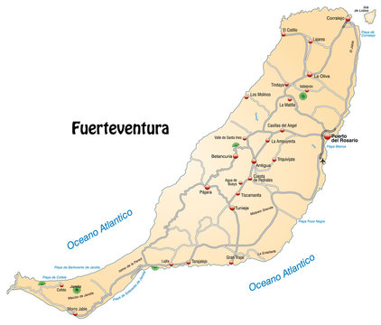 Autobahnkarte von Fuerteventura in orange