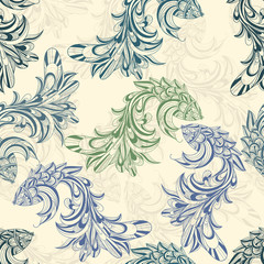 vector seamless pattern with concept  fishes