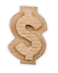 cardboard dollar sign on white background