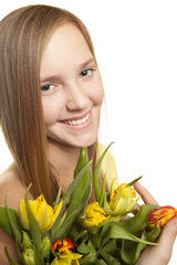 girl with bouquet of tulips