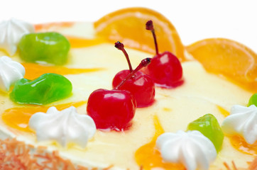 Appetizing pie with cherries close up