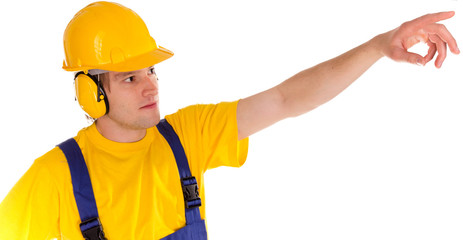 Worker over white background