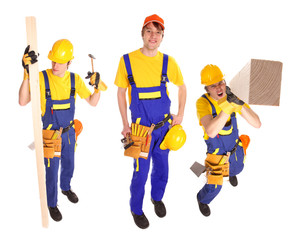 Group of workers over white