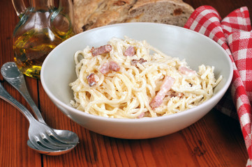 Assiette de spaghettis à la carbonara