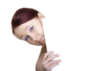 Young woman with banner