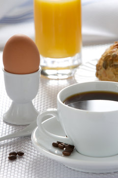 Cafe, egg and Orange juice for Breakfast