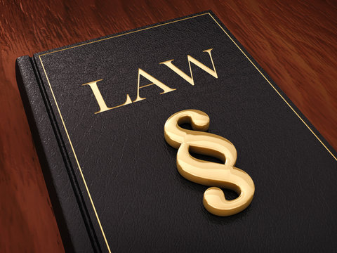 Golden paragraph sign and a law book