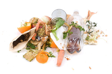 Assortment of kitchen waste waiting to be composted