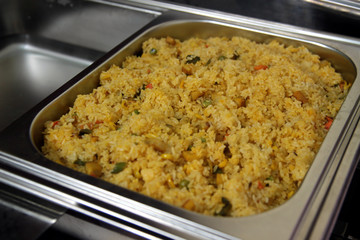 Vegetarian fried-rice in steam table's pan