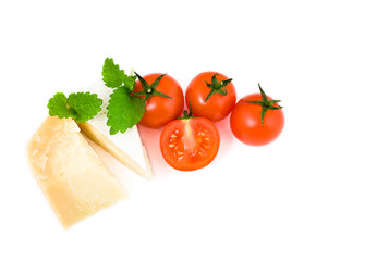 french cheese brie and parmesan with cherry tomatoes