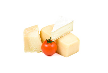 three types of cheese and cherry tomato