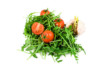 garlic, ruccola and cherry tomatoes