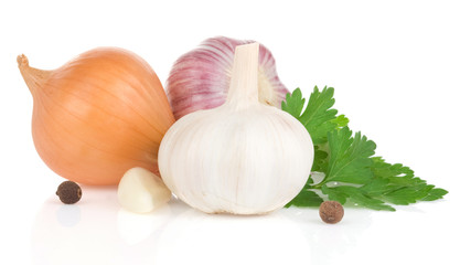 food ingredients and spices on white