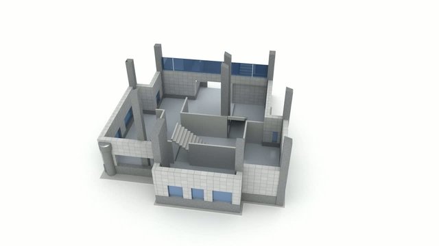 House construction process over white background