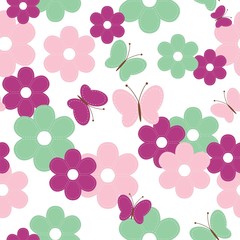 seamless background with scrapbook flowers and butterflies