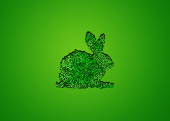 Picture of a grass rabbit  on green background