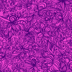 beautiful vector floral  hand drawn seamless pattern with swirls