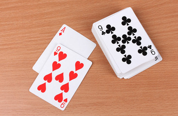 Cards on wooden background