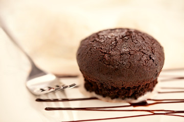 dessert in the form of ice cream with chocolate cake