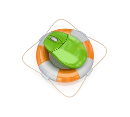 Obraz premium Green PC mouse in a lifebuoy.