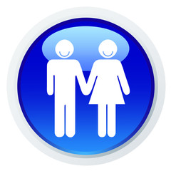 Botão azul - casal de mão dada e a sorrir