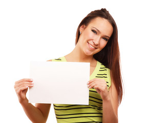 Beautiful woman holding empty white board