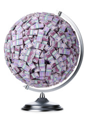 euro money globe  on white isolated