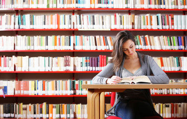 Fototapeta Portrait of a student  girl studying at library obraz