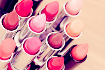 beauty and cosmetics: colorful lipsticks and lipgloss