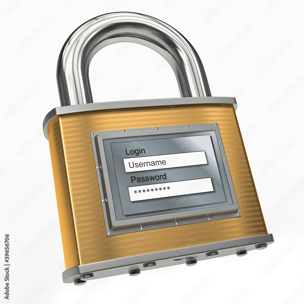 Poster Padlock with login and password. 3d