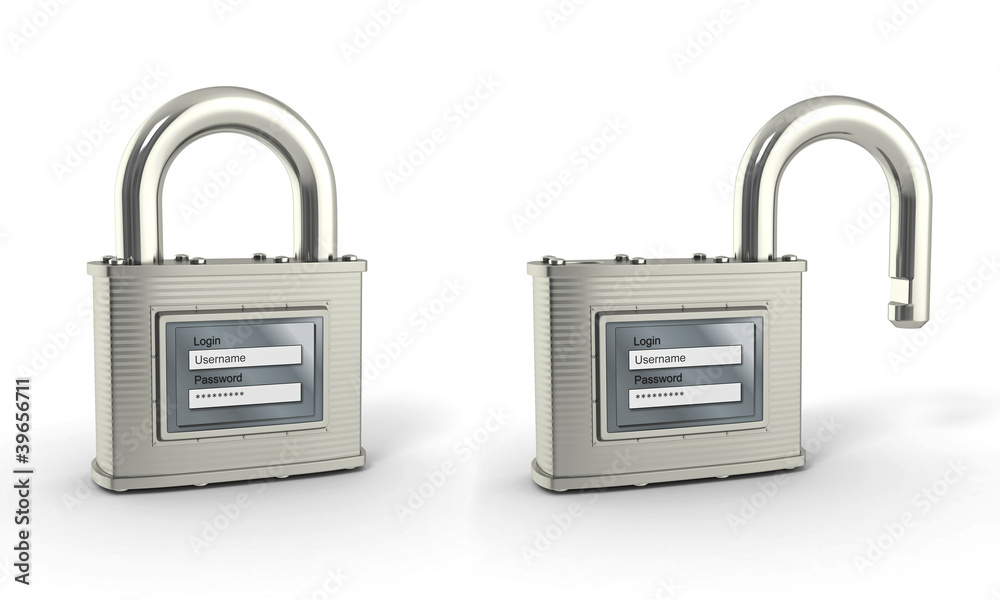 Poster Locking and unlocking padlock with login and password