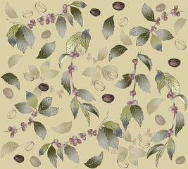 Seamless background with branches coffee tree