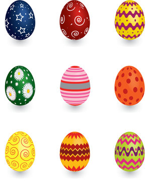 Nine colorful Easter eggs