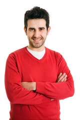 Portrait of young casual man smiling, isolated on white