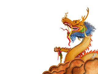 Dragon statue on isolated white background