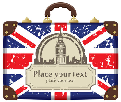 Travel suitcase with flag of Britain and Big Ben