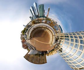 360 degrees panorama of Moscow-Сity, mini planet style, Russia