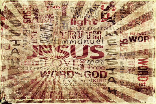 JESUS Religious Words on Grunge Background