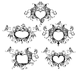 set of vector heart frame with butterfly