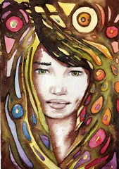 Papier Peint photo Lavable Inspiration picturale portrait de femme abstrait