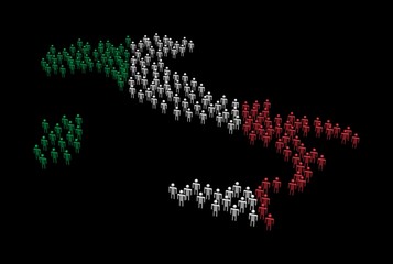 abstract people forming Italy map flag illustration