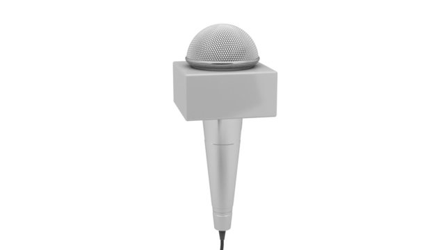Reporter microphone rotates on white background